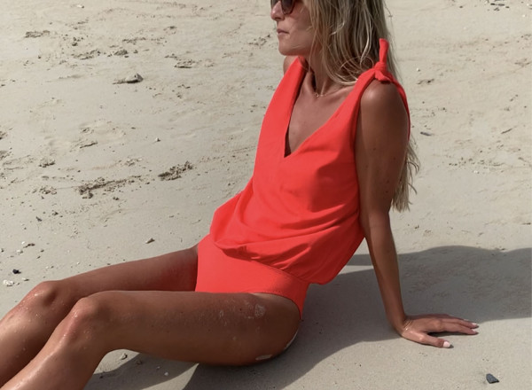 Maillot une pièce Camille rouge orangé 