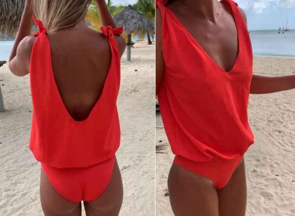 Maillot une pièce Camille rouge orangé 